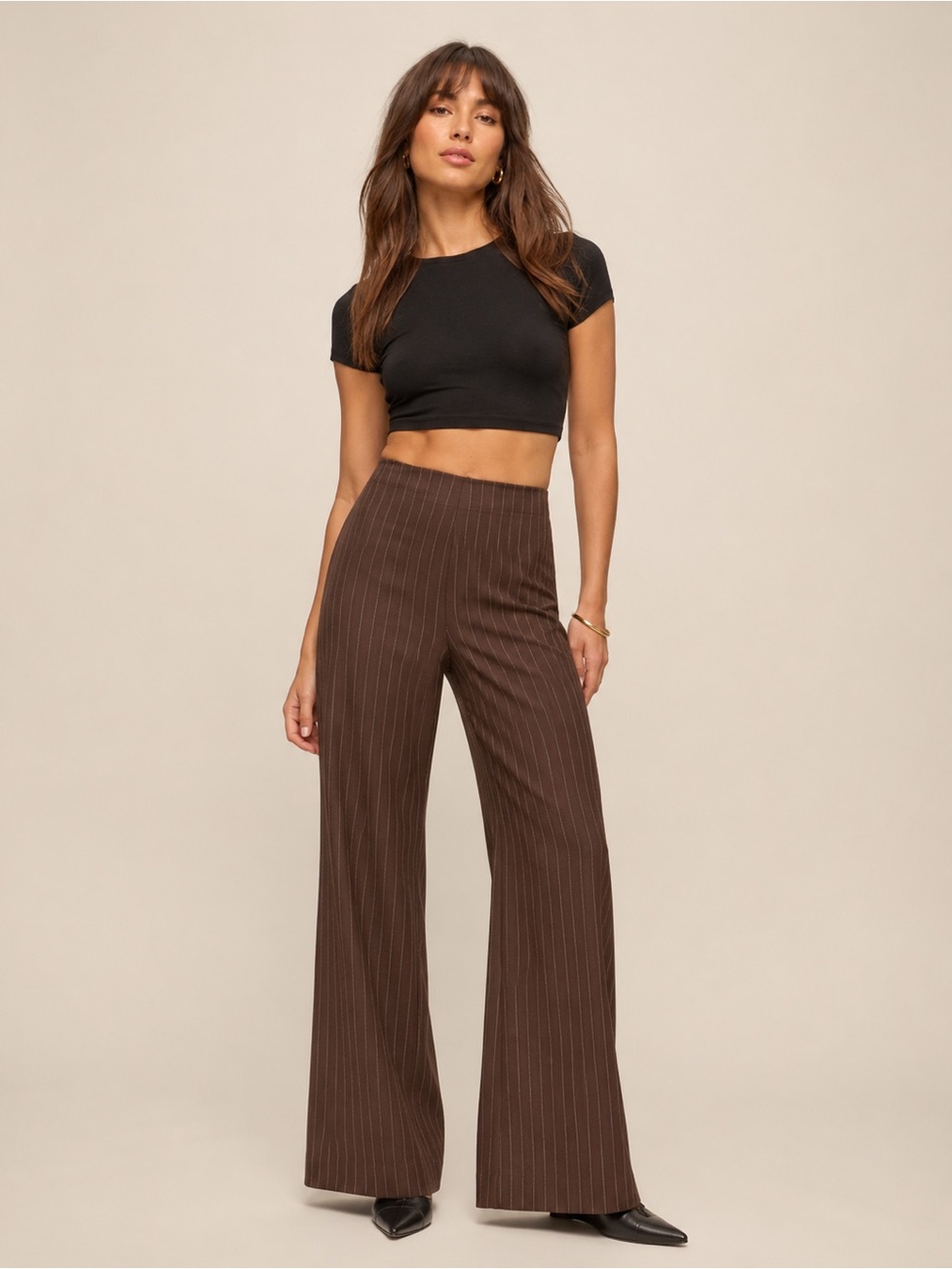 Reformation brown and white striped high rise wide leg trousers